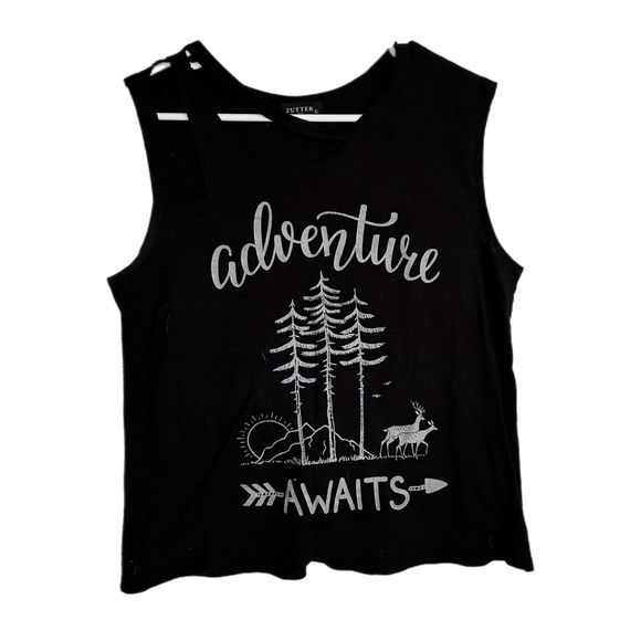 Zutter Black "Adventure Awaits" Sleeveless Top, Large, Pre-owned - Picture 2 of 4